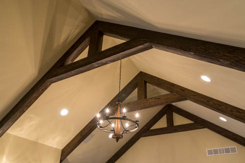 Three great room ceiling trusses installed in a new home