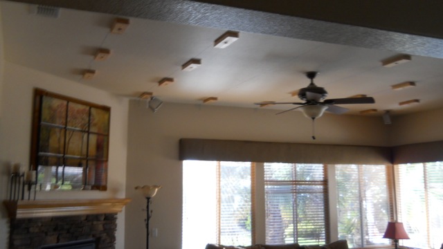 Beam installation mounting blocks on a ceiling.