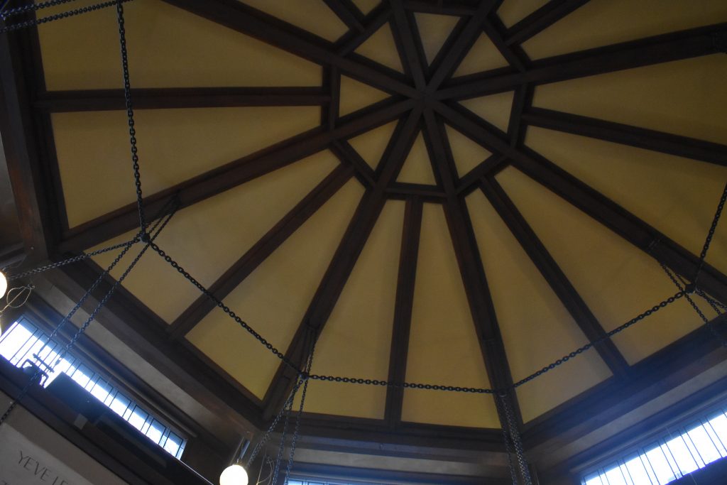 Close up view of octagonal roof at Lloyd Wright Home and Studio.