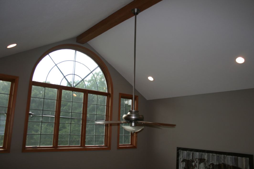 Simple Elegance On A Cathedral Ceiling Barron Designs - Ceiling Fan On Vaulted With Beams