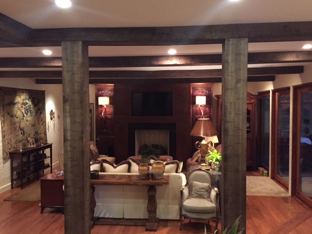 A Kentucky modern home remodeled with historic character using Hand Hewn beams.