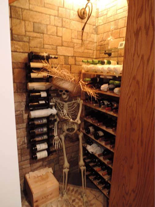 Basement closet converted into a wine storage room with Random Rock panels on the walls.