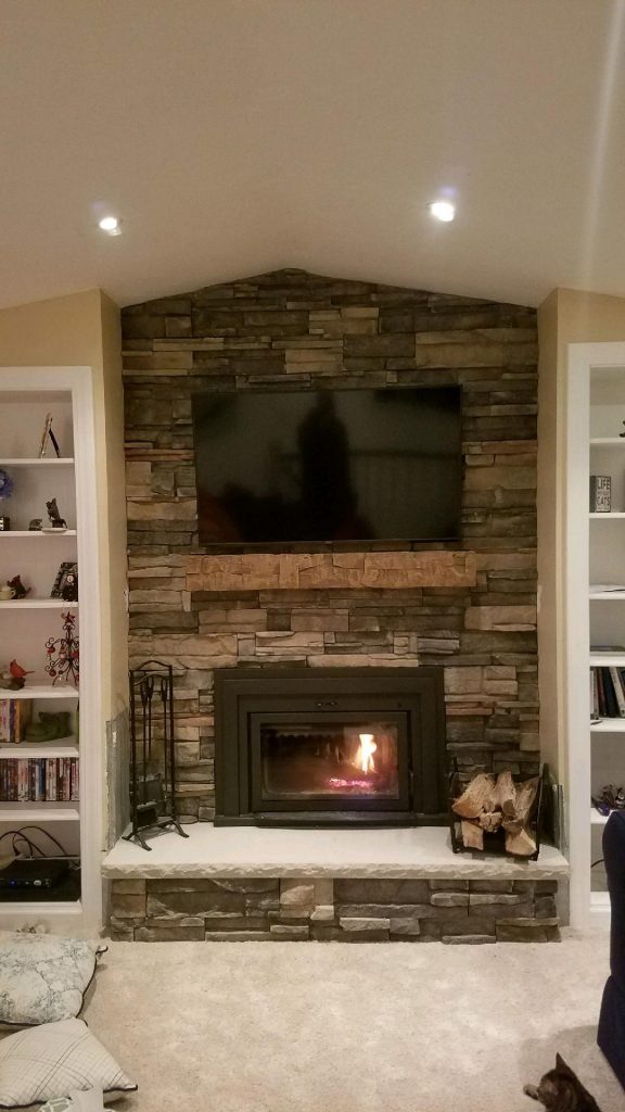 Real Stone Fireplace Finished With a Faux Mantel Barron