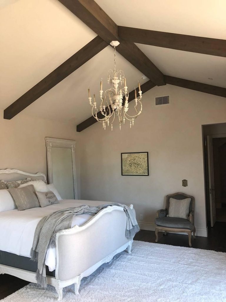 Joy's bedroom with Wire Brushed beams installed