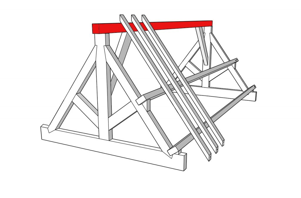 Illustration highlighting the ride of a timber framed roof.