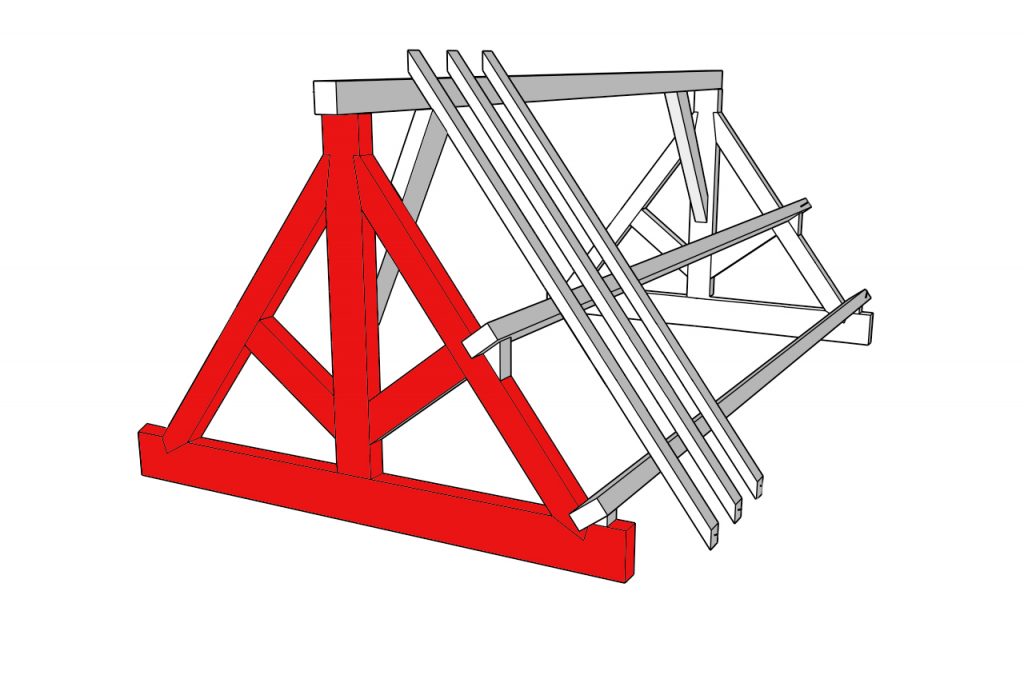 Illustration highlighting the structural truss of a timber framed roof.