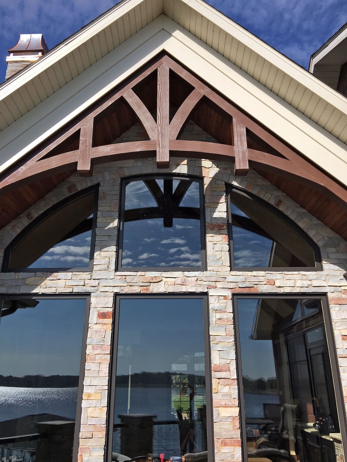 Arched Cord King Post Gable Truss with Arched Diagonals - Woodland Faux Wood Beams in Caramel