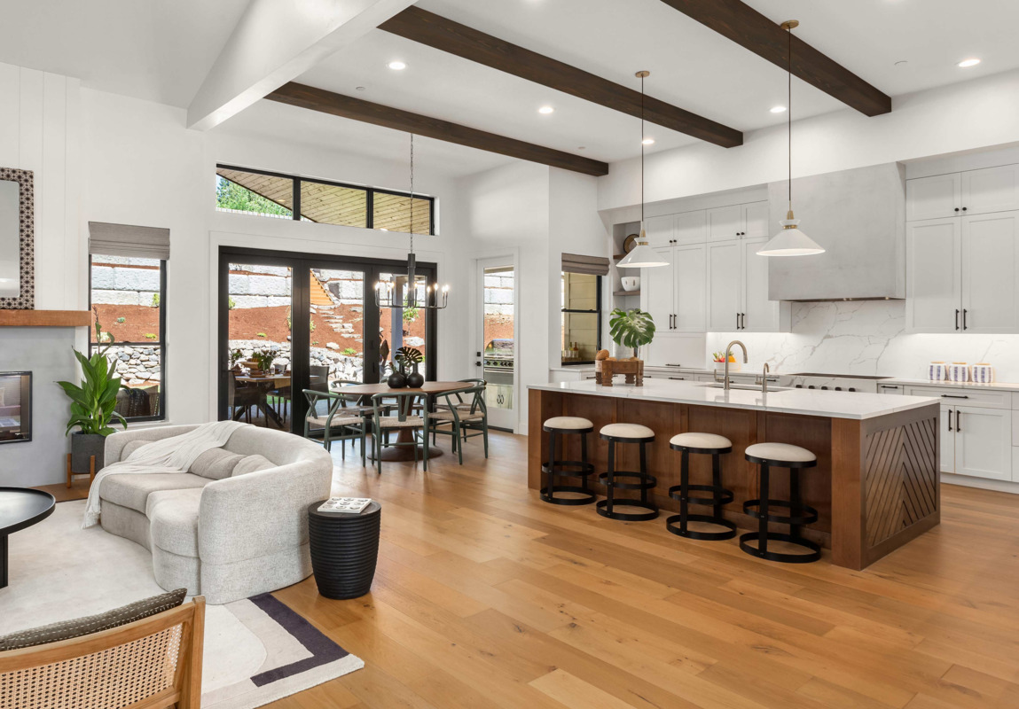 Cocoa smooth wood beams creating a modern ceiling look