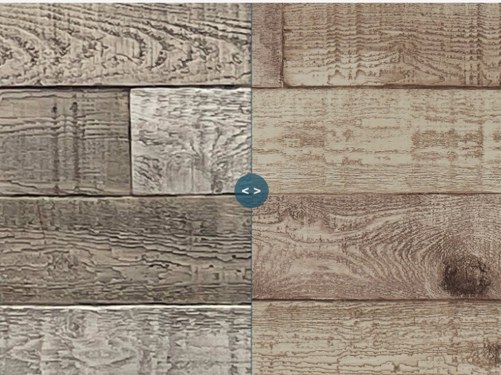 Faux wood panel color comparison sunbleached vs. weathered
