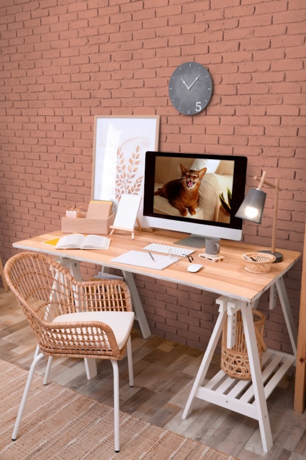 Custom Finished Old Chicago Faux Brick Wall Panels installed  on the wall in a workspace