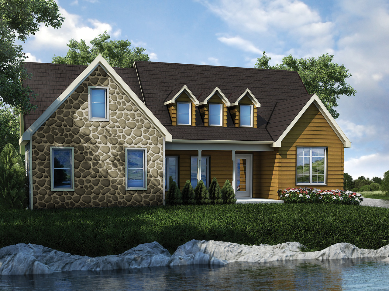 Faux river rock exterior siding