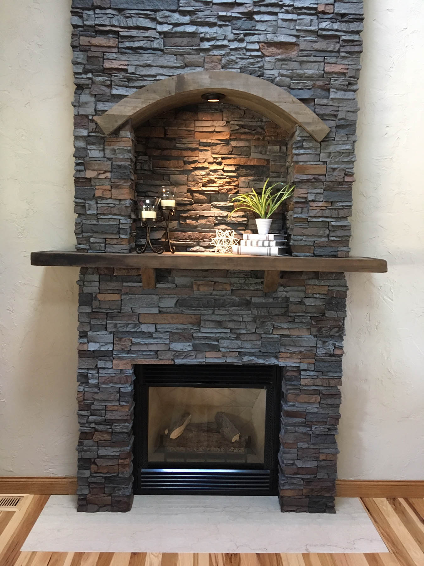 Panels installed around fireplace