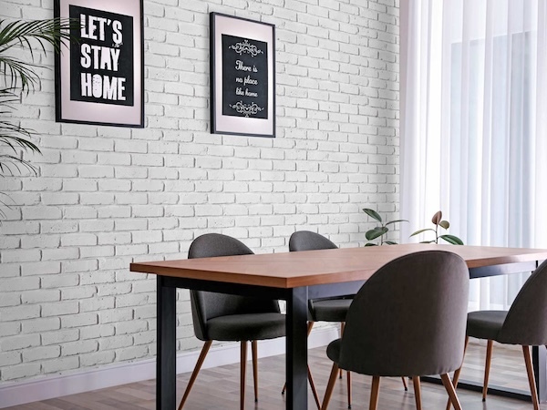 Old Chicago Faux Brick Wall Panels in Glacier in a dining room