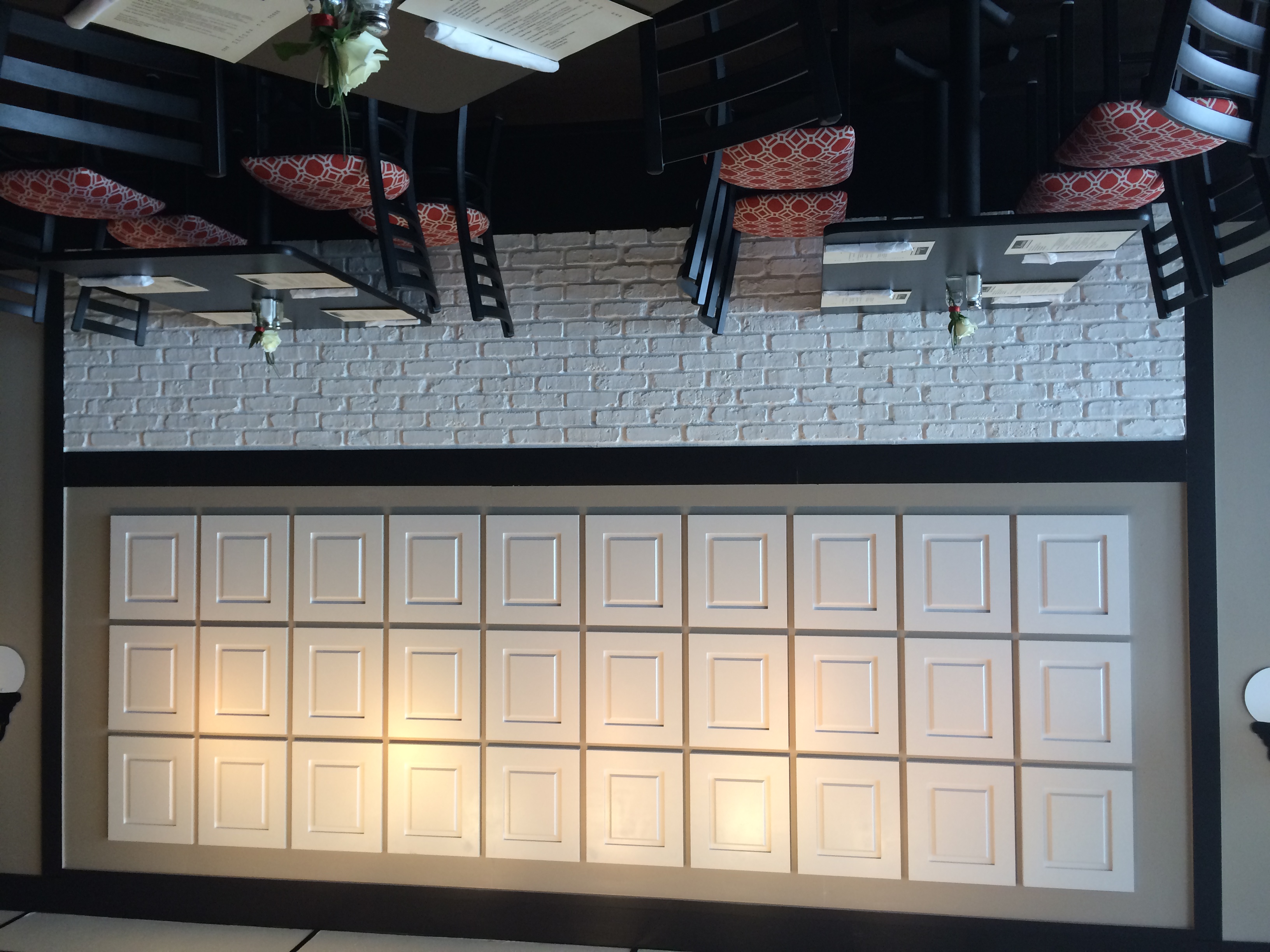 Old Chicago brick panels in glacier add a clean, sophisticated look to this restaurant's dining area