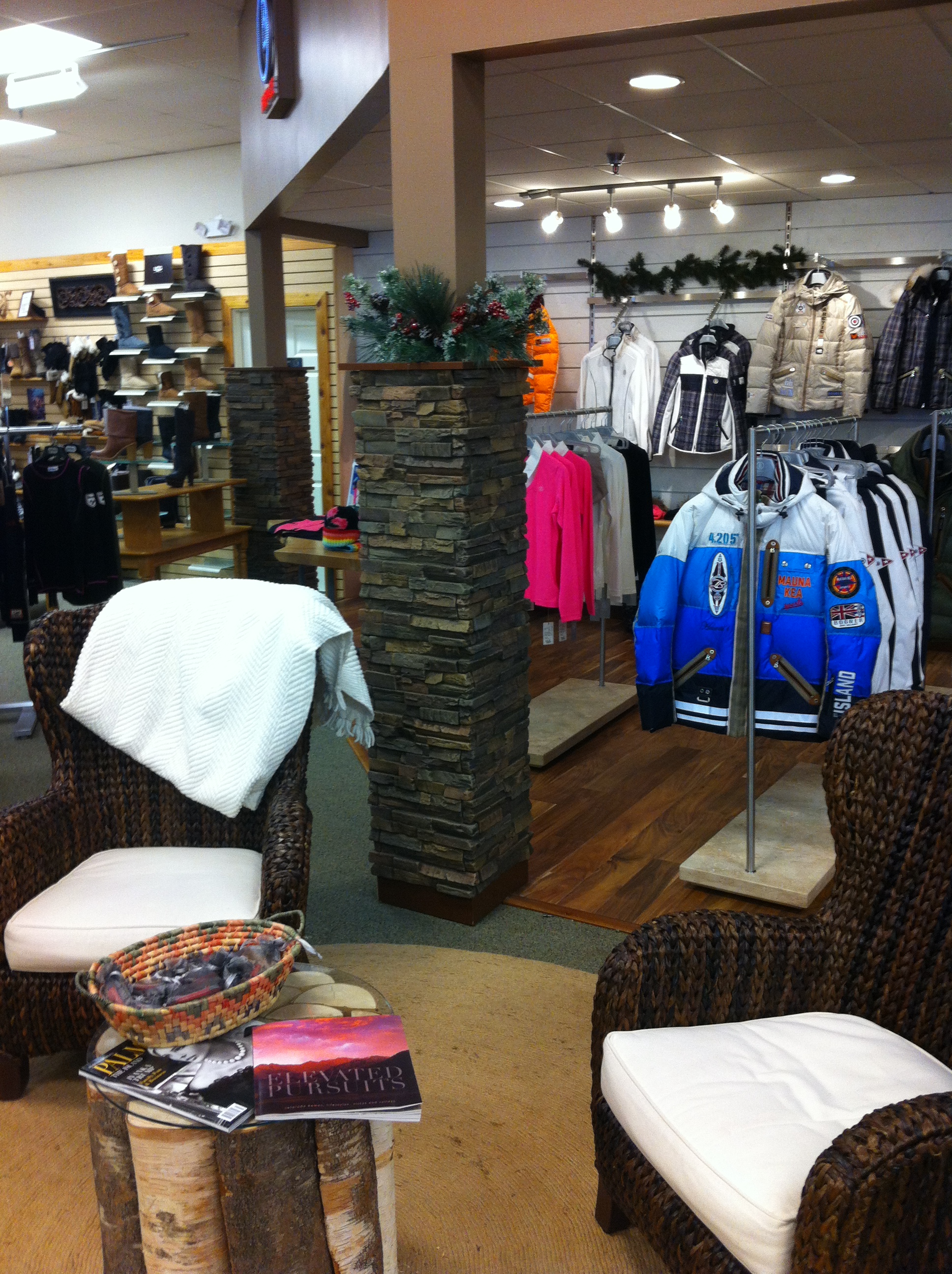 Decorative stone column wraps adding character to a retail store