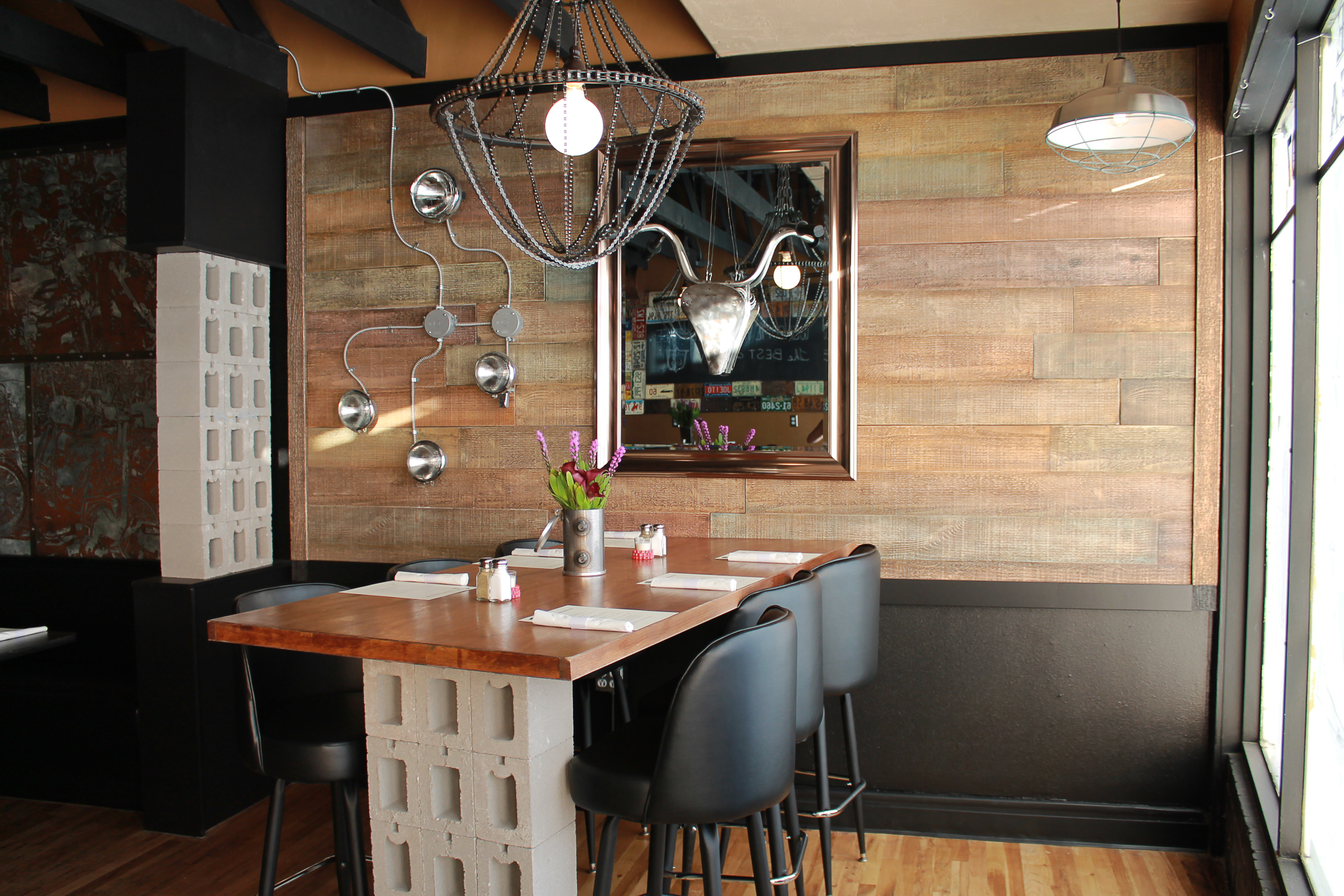 Restaurant renovated with barn board panels as seen on Restaurant Impossible