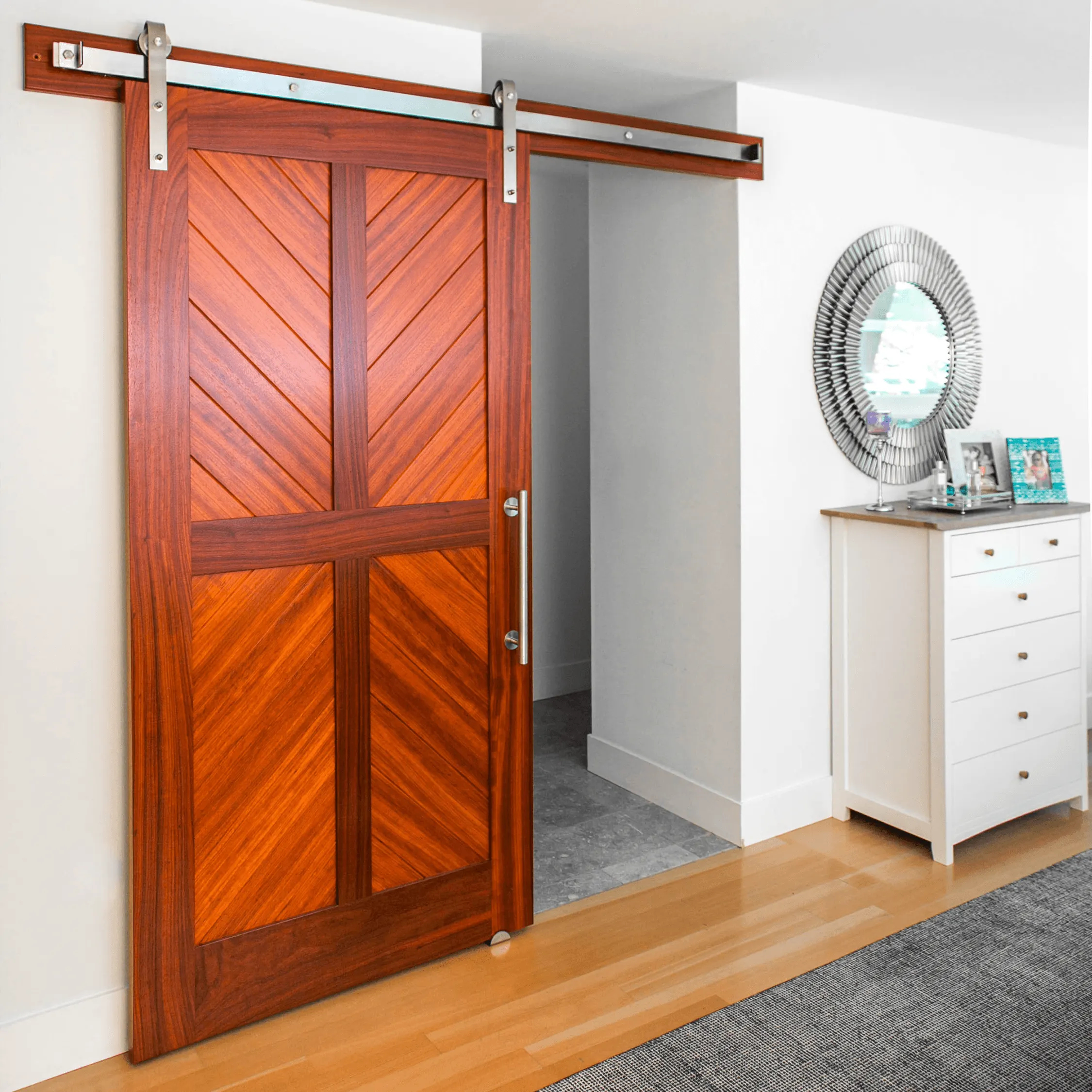 Complete door installation with track support header Complete door installation with track support header