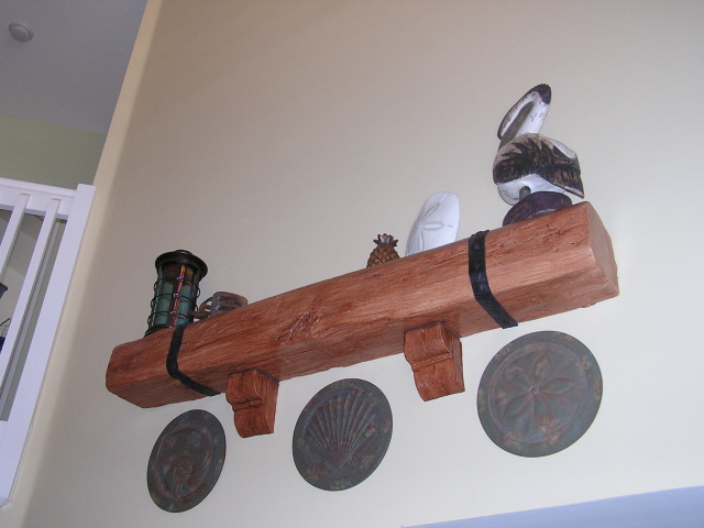 stained wood mantel and stained corbels 