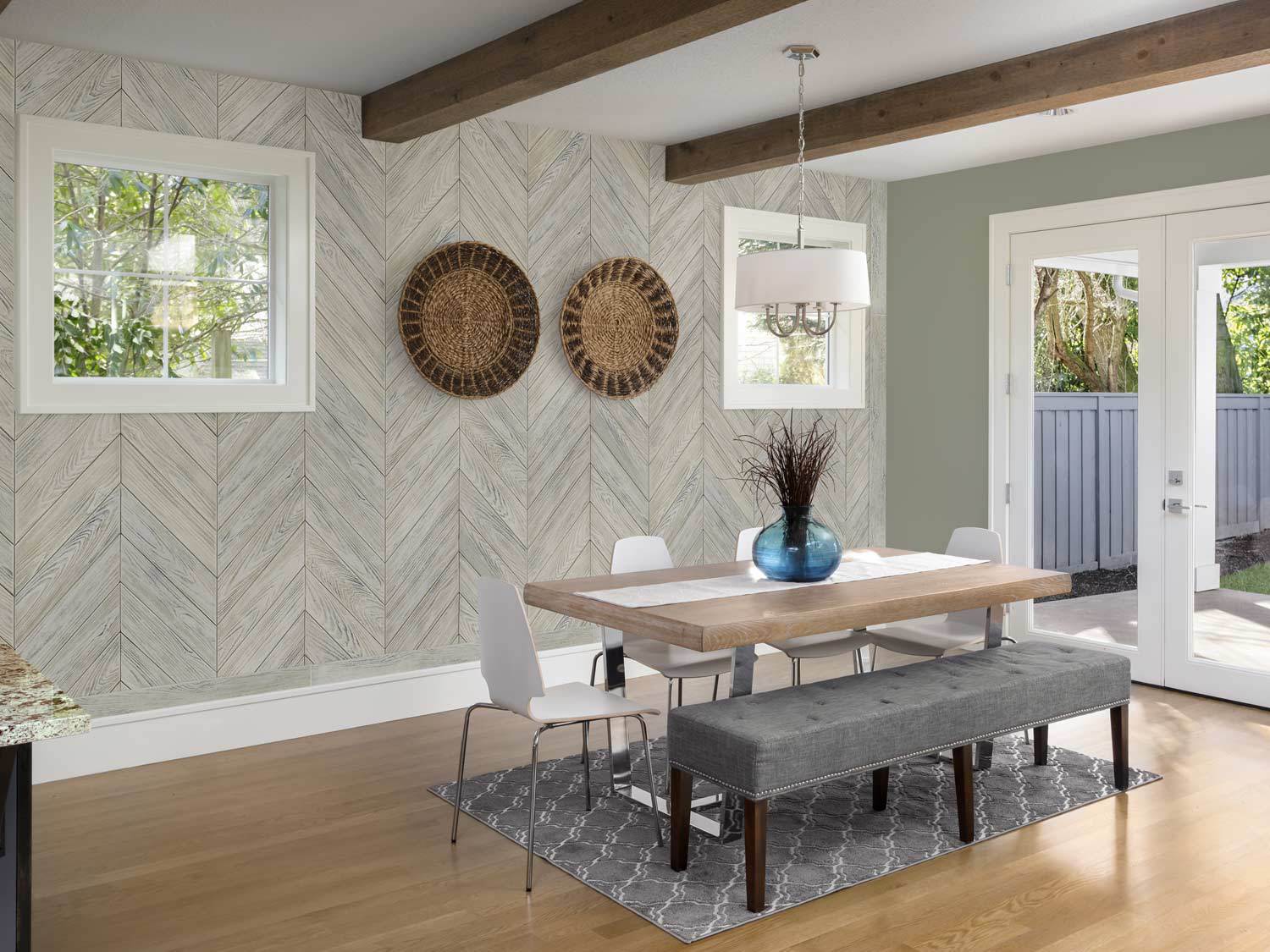 Chevron Faux Wood Wall Panels in Fossil Gray