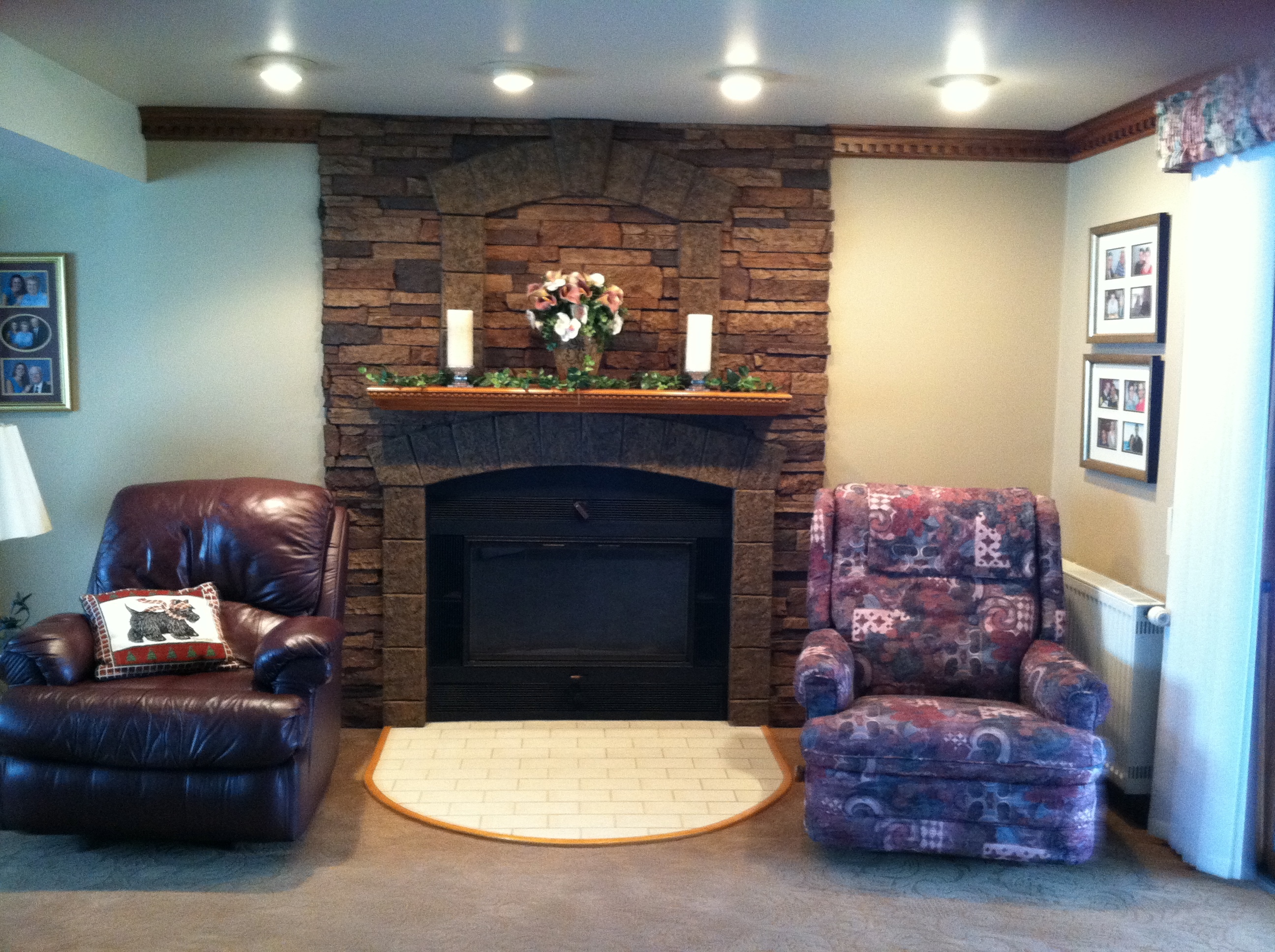 With the combination of oak and stone, it’s given our fireplace a much more sophisticated appearance.”