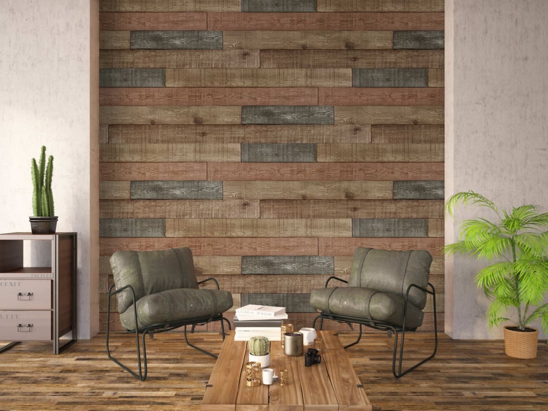 Reclaimed Shiplap Faux Barn Wood Panels in Rustic installed as an accent wall