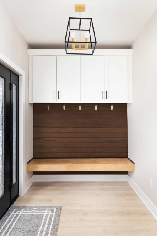 Thermal Poplar Paneling installed in a mud room