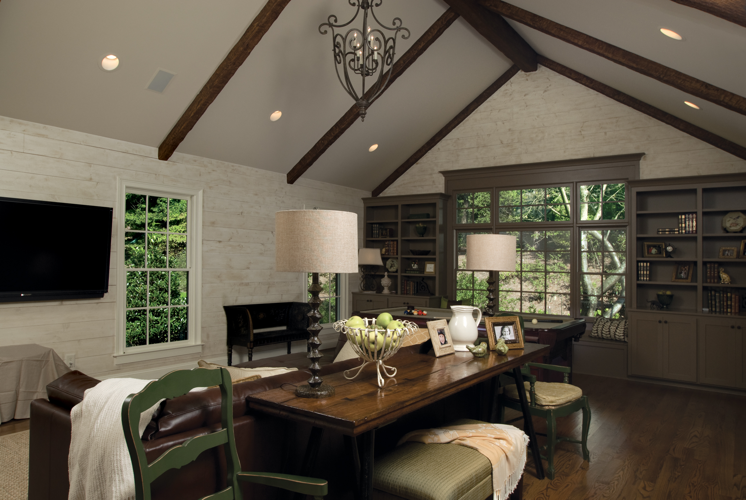 Timber beams in a living room setting