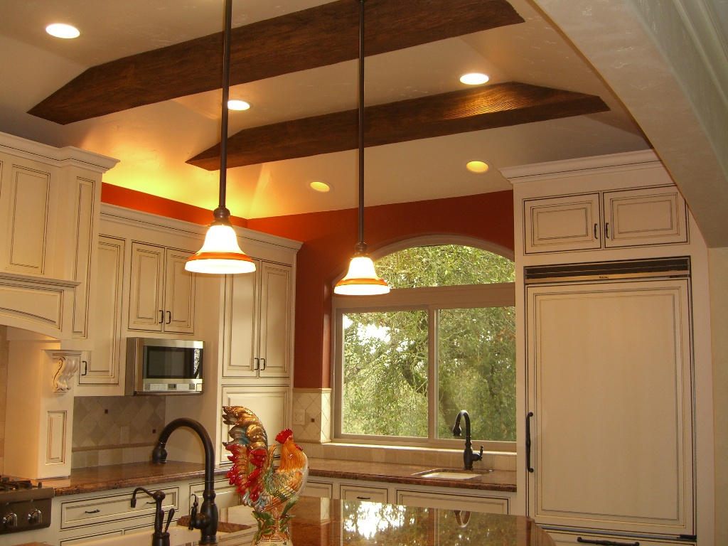 Faux Wood Beams on a kitchen ceiling